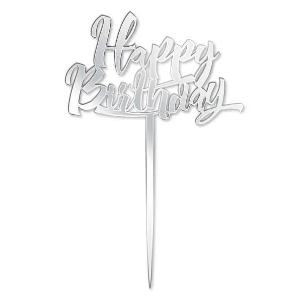 Cake Topper - Happy Birthday - Mirror Silver